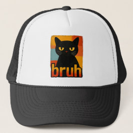Bruh Black Cat Funny Retro Vintage Meme Trucker Pet