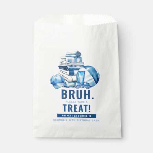 BRUH.. Blauw zwembad jongen verjaardag dank u Bedankzakje (Voorkant)