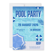 BRUH Blauwe Poolparty Verjaardagsuitnodiging | Zom