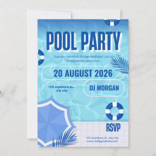 BRUH Blauwe Poolparty Verjaardagsuitnodiging Zom Kaart