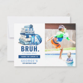 BRUH Blauwe Zwembad Feestje Jongens Verjaardag Bedankkaart