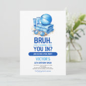 BRUH Blue Pool Party Boy Verjaardag Kaart (Staand voorkant)