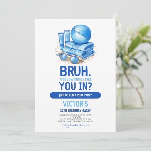 BRUH Blue Pool Party Boy Verjaardag Kaart (Staand voorkant)