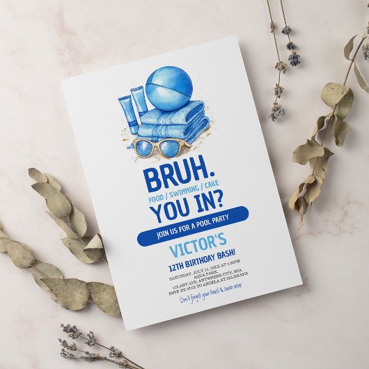BRUH Blue Pool Party Boy Verjaardag Kaart