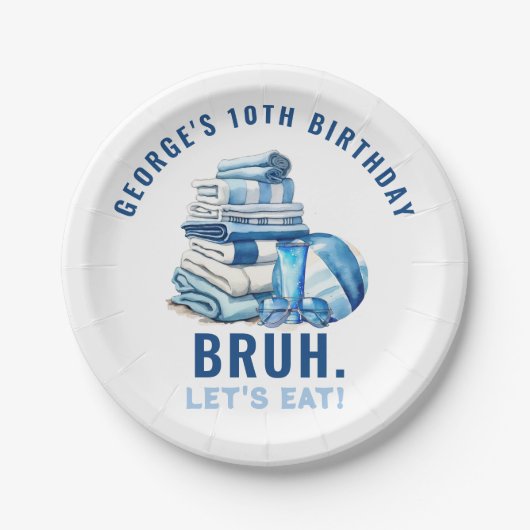 BRUH Blue Pool Party Boy Verjaardag Papieren Bordje (Voorkant)