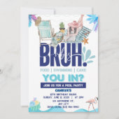 BRUH Blue Pool Party Boy Verjaardag Uitnodiging (Voorkant)