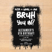 Bruh Boy Black Graffiti Street Art Birthday Acryl Uitnodigingen (Voorkant)