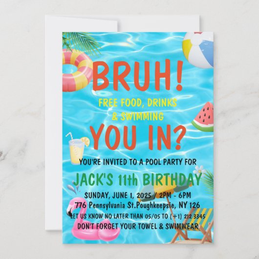 Bruh Boy Pool Party Verjaardag Kaart (Voorkant)