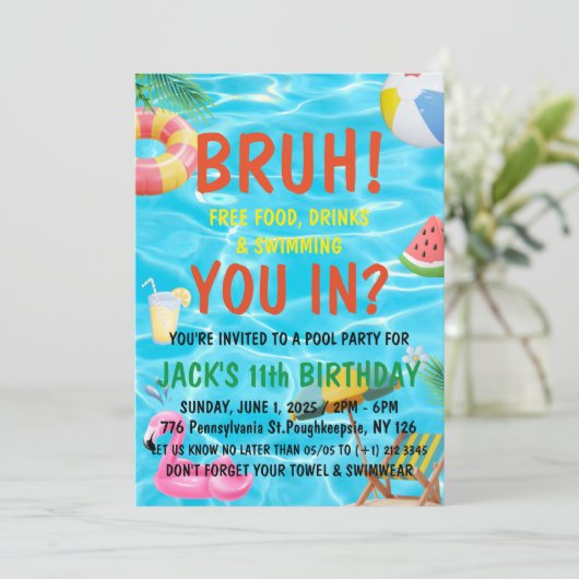 Bruh Boy Pool Party Verjaardag Kaart (Staand voorkant)