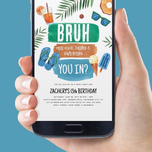 Bruh Boy Pool Party Verjaardag Kaart