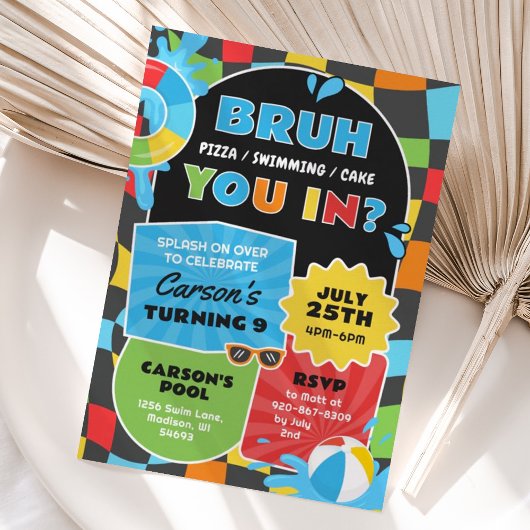 Bruh Boy Pool Party Verjaardag Trendy Kaart