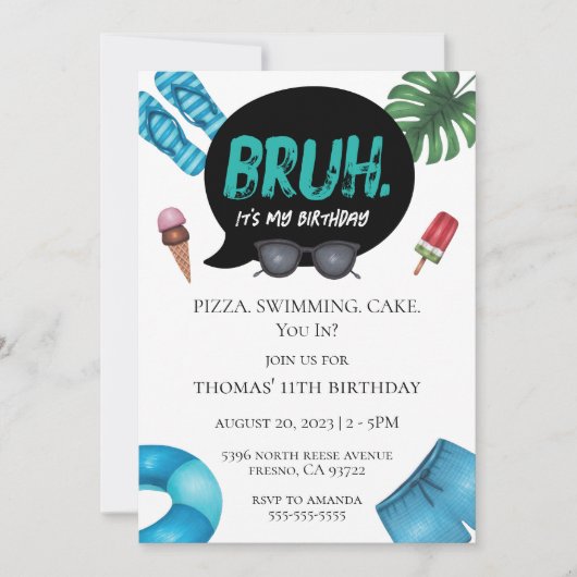 Bruh Boy Pool Party voor Teen Tween Uitnodiging (Voorkant)