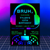 Bruh Boy Tiener Verjaardag Neon Video Game Party Kaart