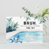 Bruh boy zwembad party verjaardagsfeestje kaart (Staand voorkant)
