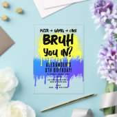 Bruh Boy's Birthday Neon Graffiti Geel Blauw Acryl Uitnodigingen (Insitu (Huwelijk))