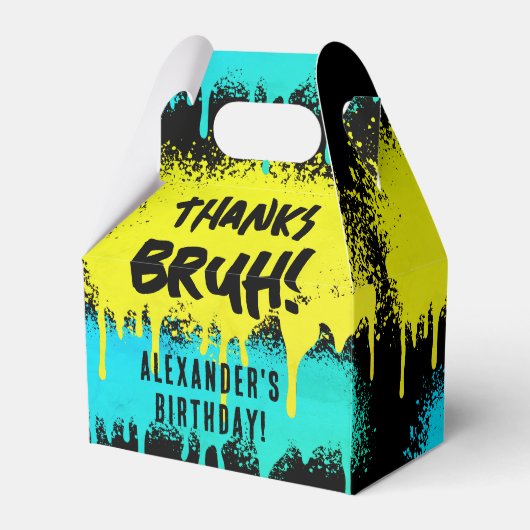 Bruh Boy's Birthday Neon Graffiti Geel Blauwgroen Bedankdoosjes (Voorkant Zijde)
