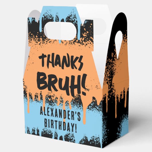 Bruh Boy's Birthday Neon Graffiti Sinaasappel Blau Bedankdoosjes (Geopend)