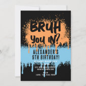 Bruh Boy's Birthday Neon Graffiti Sinaasappel Blau Kaart (Voorkant)