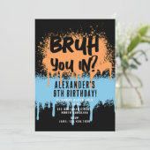 Bruh Boy's Birthday Neon Graffiti Sinaasappel Blau Kaart (Staand voorkant)