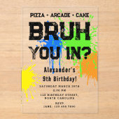 Bruh Boy's Birthday Party Neon Graffiti Teenager Acryl Uitnodigingen (Voorkant)