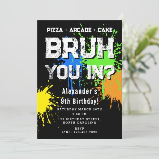 Bruh Boy's Birthday Party Neon Graffiti Teenager Kaart (Staand voorkant)