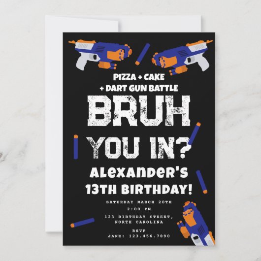 Bruh Boy's Birthday Party Teenager Dart Gun Battle Kaart (Voorkant)