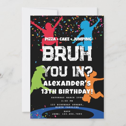 Bruh Boy's Birthday Party Teenager Jump Trampoline Kaart (Voorkant)