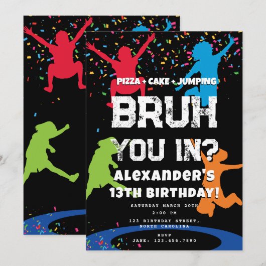 Bruh Boy's Birthday Party Teenager Jump Trampoline Kaart (Voorkant / Achterkant)