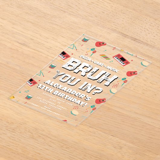 Bruh Boy's Birthday Party Teenager Music Band Acryl Uitnodigingen (Laagn)