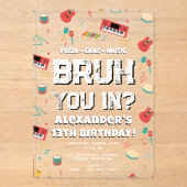 Bruh Boy's Birthday Party Teenager Music Band Acryl Uitnodigingen (Voorkant)