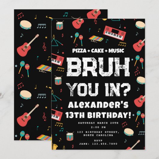 Bruh Boy's Birthday Party Teenager Music Band Kaart (Voorkant / Achterkant)