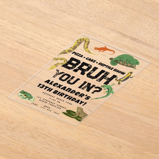 Bruh Boy's Birthday Party Teenager Reptile Show Acryl Uitnodigingen (Laagn)