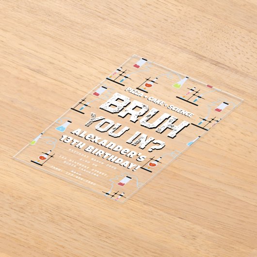 Bruh Boy's Birthday Party Teenager Science Theme Acryl Uitnodigingen (Laagn)