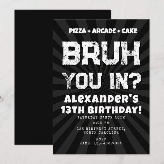 Bruh Boy's Birthday Party Teenager Teen Boy Kaart (Voorkant / Achterkant)