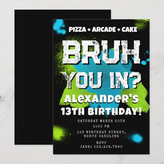 Bruh Boy's Birthday Party Teenager Teen Boy Neon Kaart (Voorkant / Achterkant)