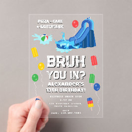 Bruh Boy's Birthday Party Teenager Waterslide Acryl Uitnodigingen