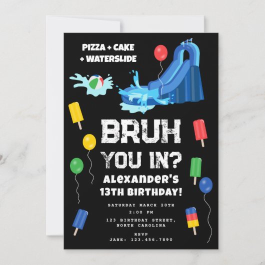 Bruh Boy's Birthday Party Teenager Waterslide Kaart (Voorkant)