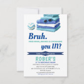 BRUH Boys Blauw Zwembad Party Verjaardag uitnodigi Bedankkaart (Voorkant)