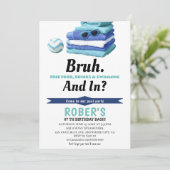 BRUH Boys Blauw Zwembad Party Verjaardag uitnodigi Kaart (Staand voorkant)
