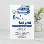 BRUH Boys Blauw Zwembad Party Verjaardag uitnodigi Kaart (Staand voorkant)