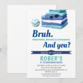 BRUH Boys Blauw Zwembad Party Verjaardag uitnodigi Kaart (Voorkant / Achterkant)