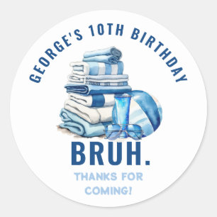 BRUH Boys Pool Party Verjaardag Bedankt Ronde Sticker