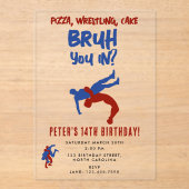 Bruh Boys Teenager Birthday Teen Boy Wrestling Acryl Uitnodigingen (Voorkant)