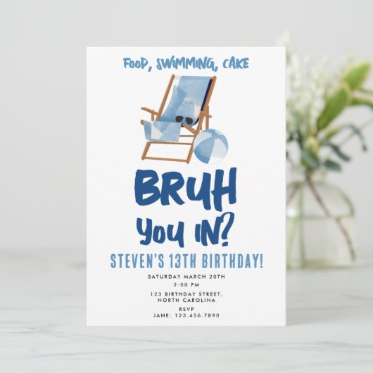 Bruh Boy's Teenager Verjaardag Pool Party Tiener B Kaart (Staand voorkant)