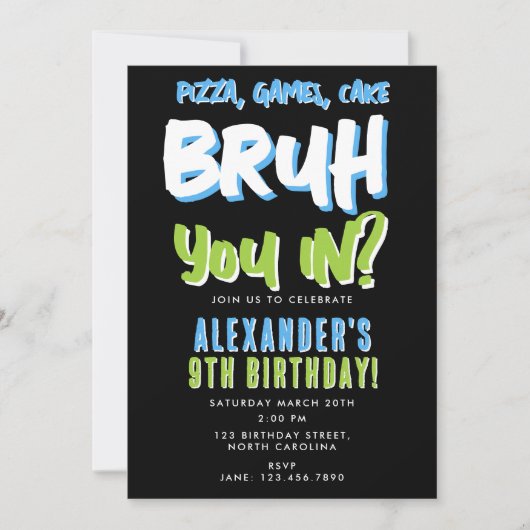 Bruh Boy's Tiener Jongen Blauw Groene Verjaardag Kaart (Voorkant)