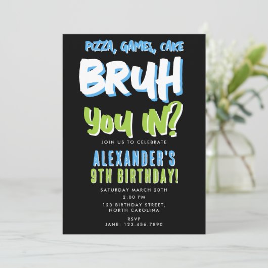 Bruh Boy's Tiener Jongen Blauw Groene Verjaardag Kaart (Staand voorkant)