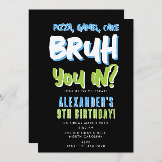 Bruh Boy's Tiener Jongen Blauw Groene Verjaardag Kaart (Voorkant / Achterkant)