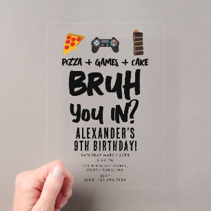 Bruh Boy's Tiener Verjaardagsfeestje Tiener Jongen Acryl Uitnodigingen