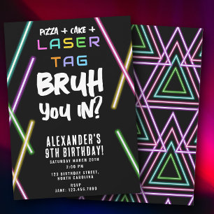Bruh Boy's Verjaardag Neon Laser Tag Kaart