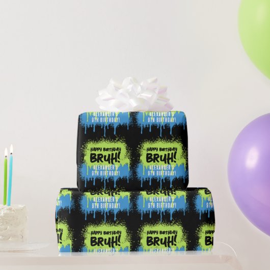 Bruh Boy's Verjaardagsfeest Neon Graffiti Groen Bl Cadeaupapier (Feestgeschenken)